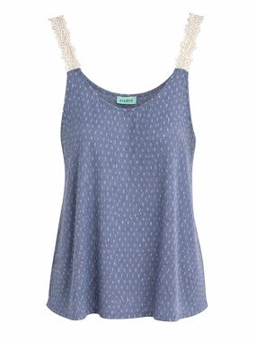 Elliott Blue Printed Lace-Shoulder Camisole